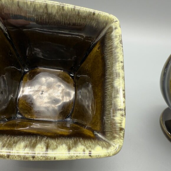 Vintage Hull Pottery USA Set of 2 Brown Green Drip Glaze Ceramic Planters MCM - Picture 12 of 16